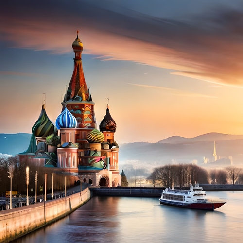 A Russian cathedral beside a river