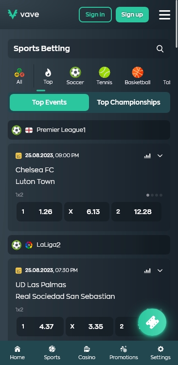 A screenshot of the mobile application in the Sports Betting tab