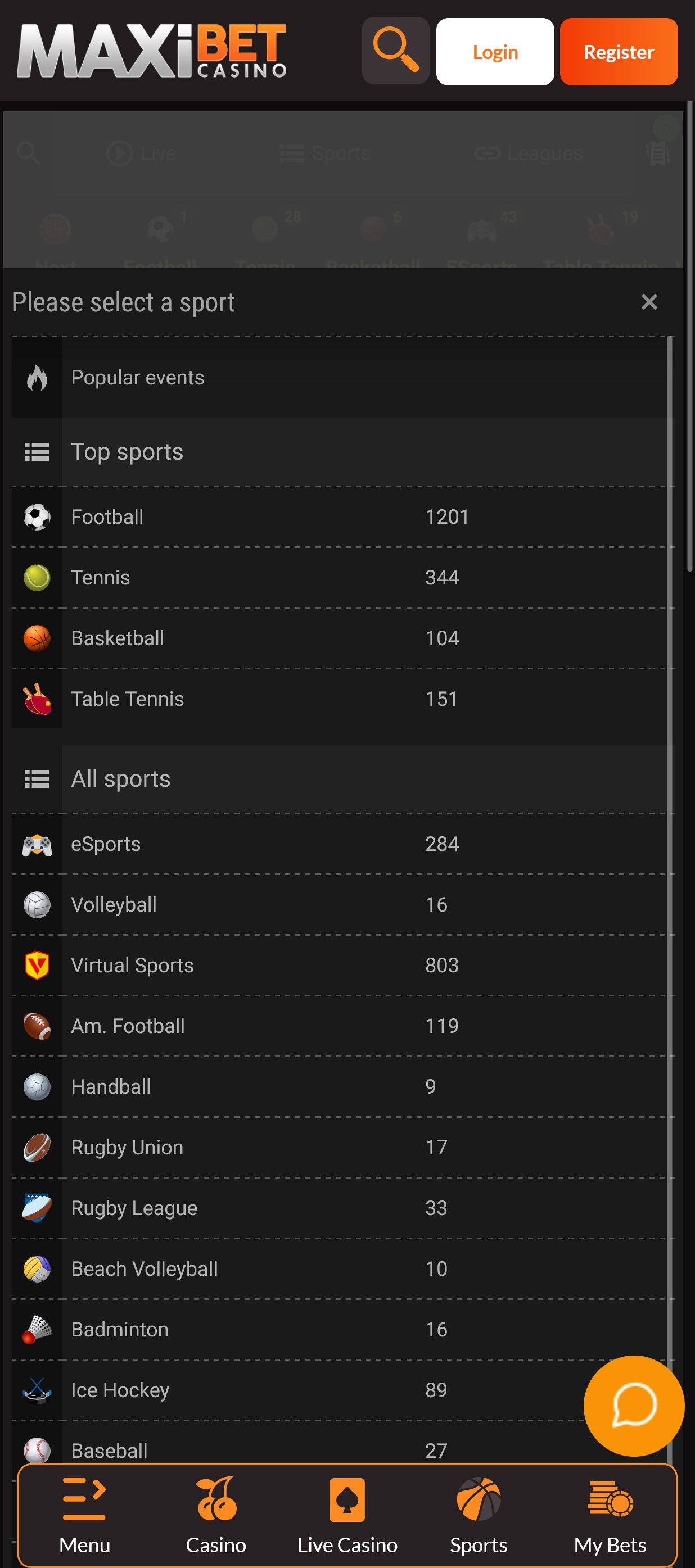 Maxibet's sports betting offer