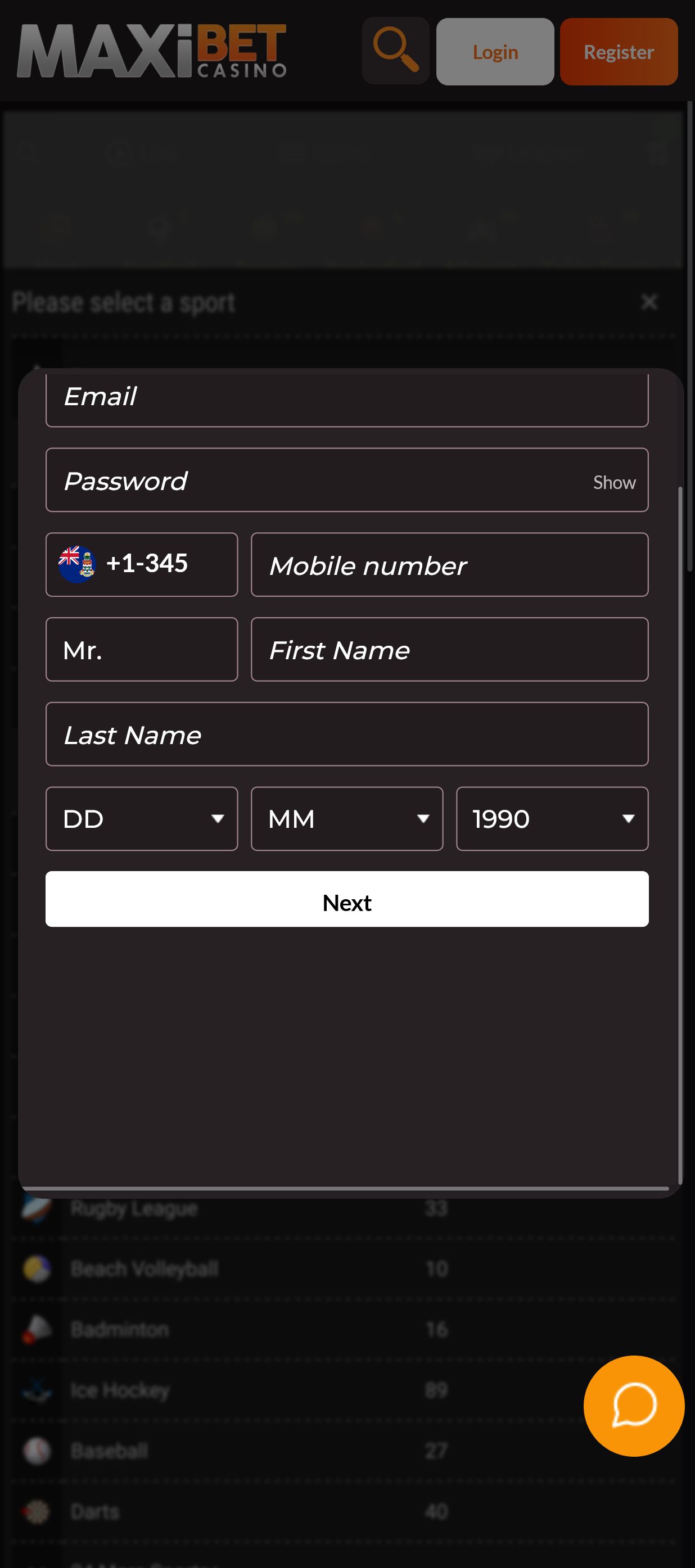 First stage of registration